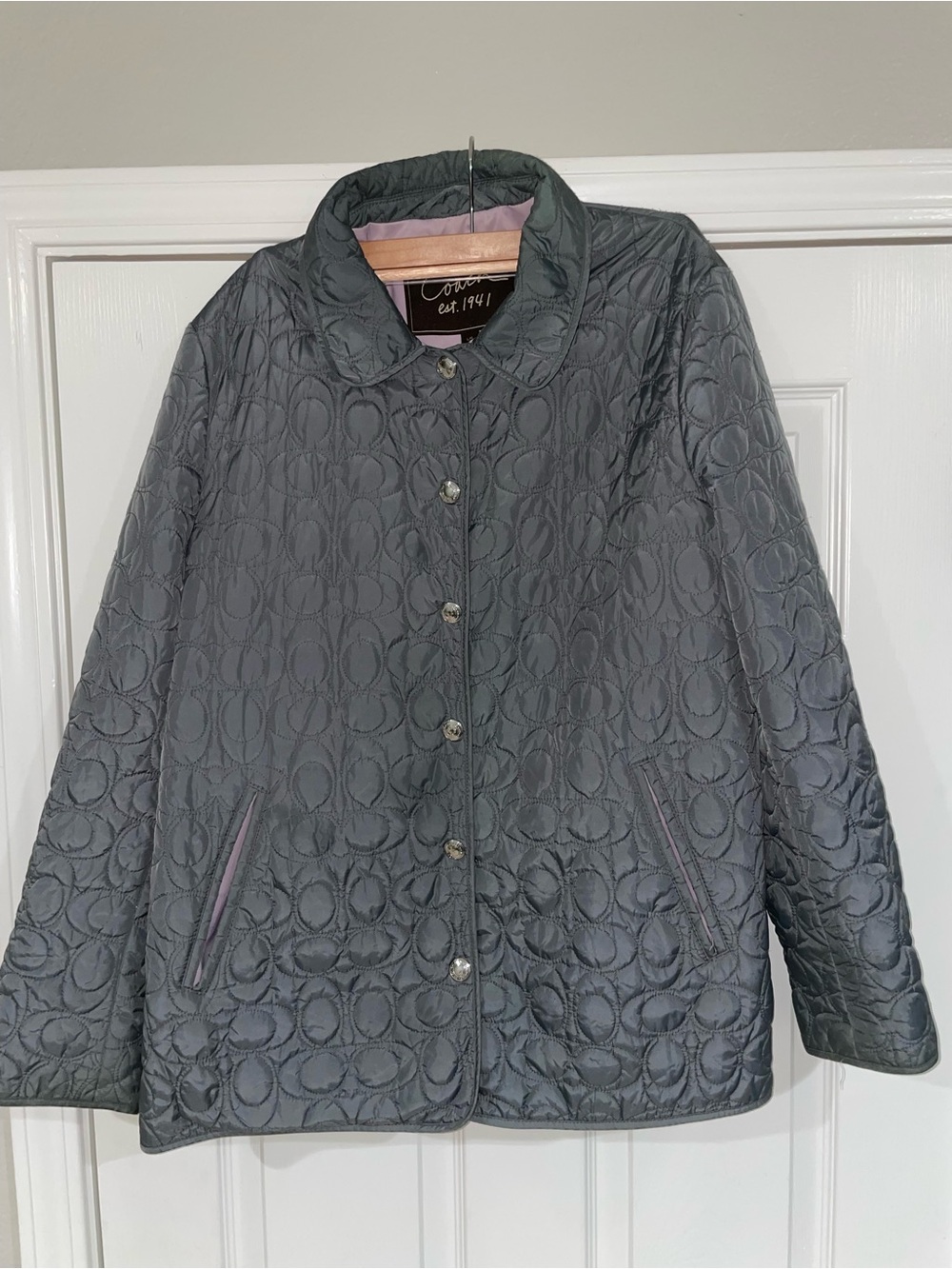 Coach Quilted Puffer Jacket in Charcoal Gray